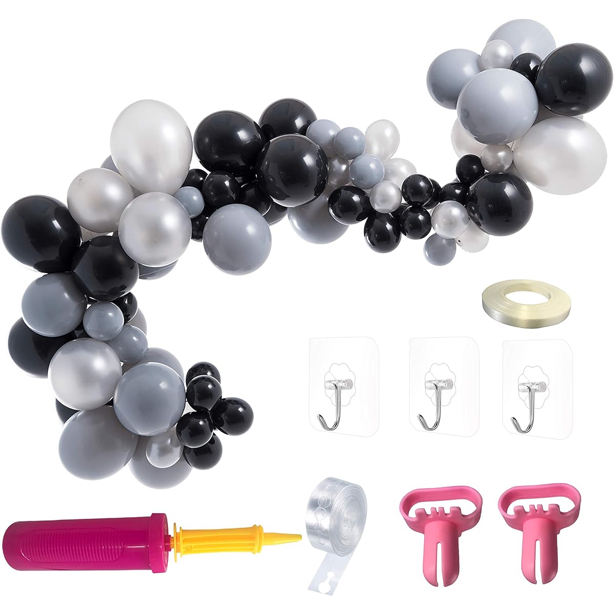 Tellpet Balloon Arch Garland Kit, 120pcs Silver and Black Latex Balloons with Balloon Pump
