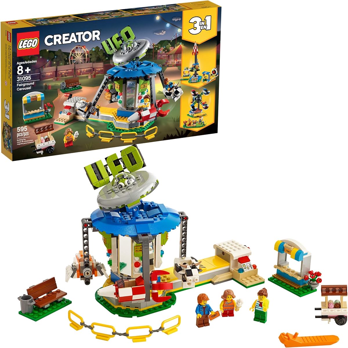 LEGO Creator 3in1 Fairground Carousel 31095 Building Kit, New 2019 (595 Pieces)