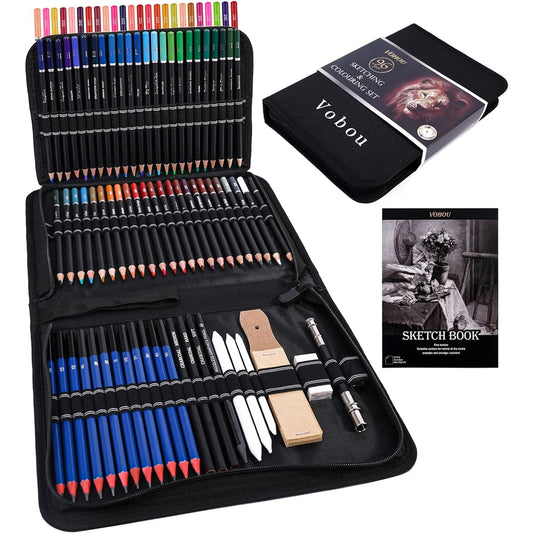 Vobou Art Supplies Set, 96 Pieces Colored Drawing Pencils Art Kit Sketching Graphite Pencils with Portable Case, Perfect School Art Supplies for Artists Adults Teens Beginners, Great for Shading, Blending