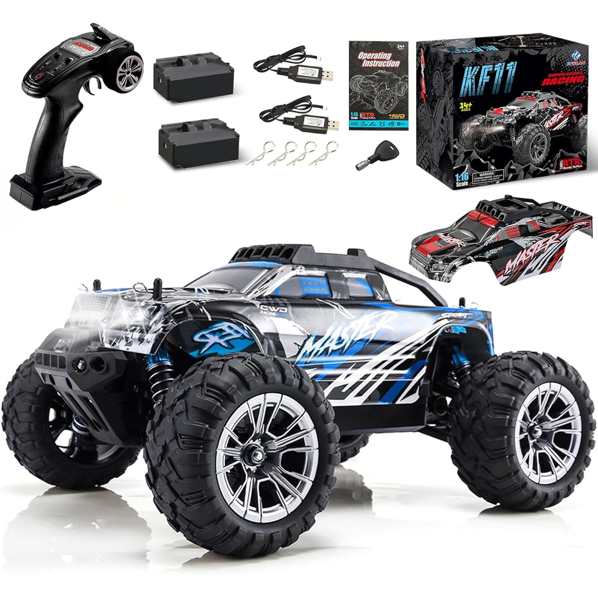FUUY RC Car 1:16 High Speed RC Car for Adults, 2 Batteries & Shell, 42kph High Speed Remote Control Car for Boys 8-12 Years Old All Terrain Waterproof Off-Road Truck Hobby Car Kids Toy Gift
