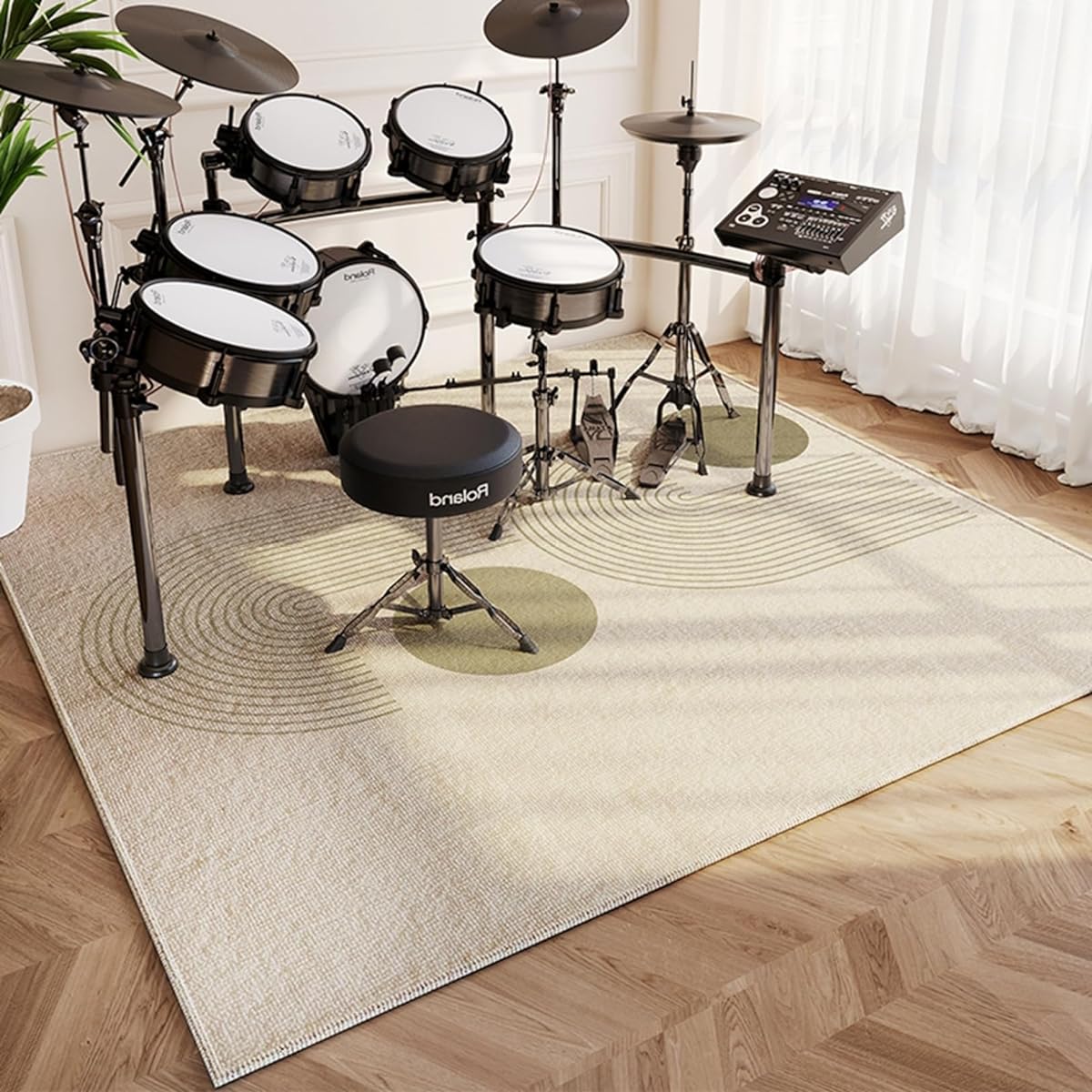ed pattern, electronic piano, upright piano, rug, 0.3 inches (8 mm), large, rectangular, sofa seat mat, soundproof carpet, square, entrance mat, soft, easy to clean, scratch prevention, soundproofing, Nordic style, drum, 75.4 x 75.4 inches (180 x 180 cm)