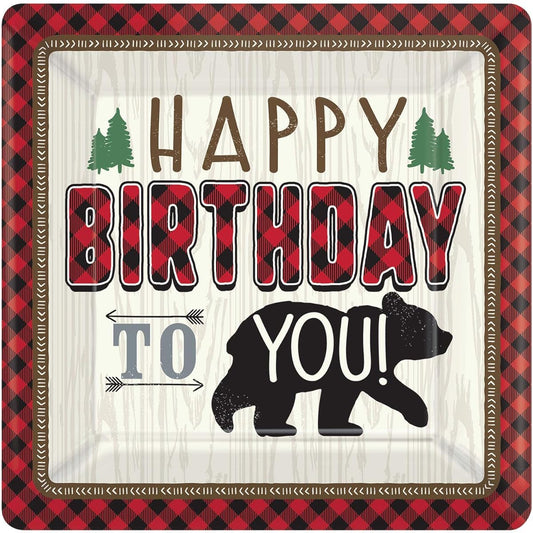 Amscan International 592150 Paper and Plastic Tableware Plate Sq Ltl Lumberjack Birthday 25cm