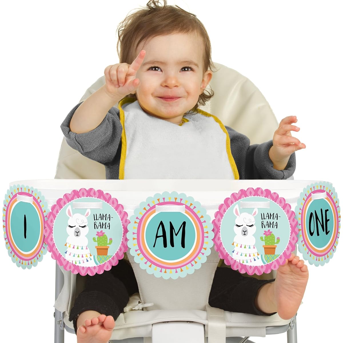Big Dot of Happiness Whole Llama Fun 1rst Birthday Highchair Decor - I Am One - First Birthday Highchair Banner