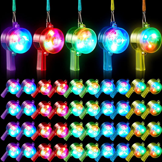 100pcs Luminous Whistles LED Light Up Whistles with Lanyards Glow in the Dark Whistle Necklaces for Birthday Christmas Halloween Party Favors Goodies Bag Fillers Random Color