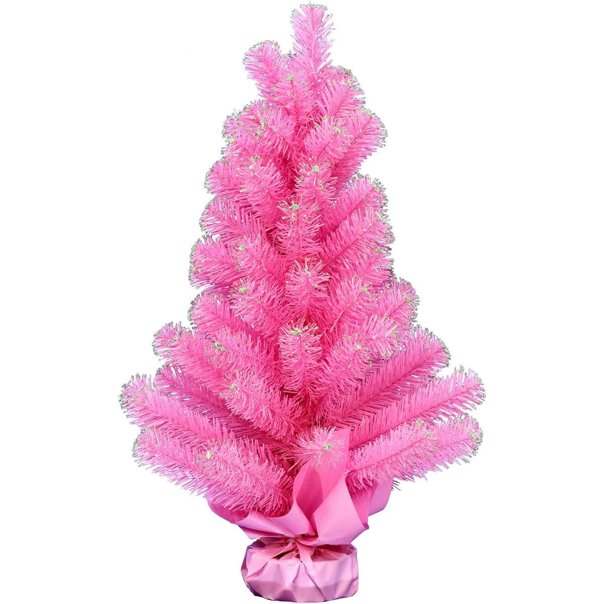 Vickerman 2ft Pink Tinsel Artificial Christmas Tree - No Lights - Faux Tinsel Christmas Tree - Seasonal Indoor Decor