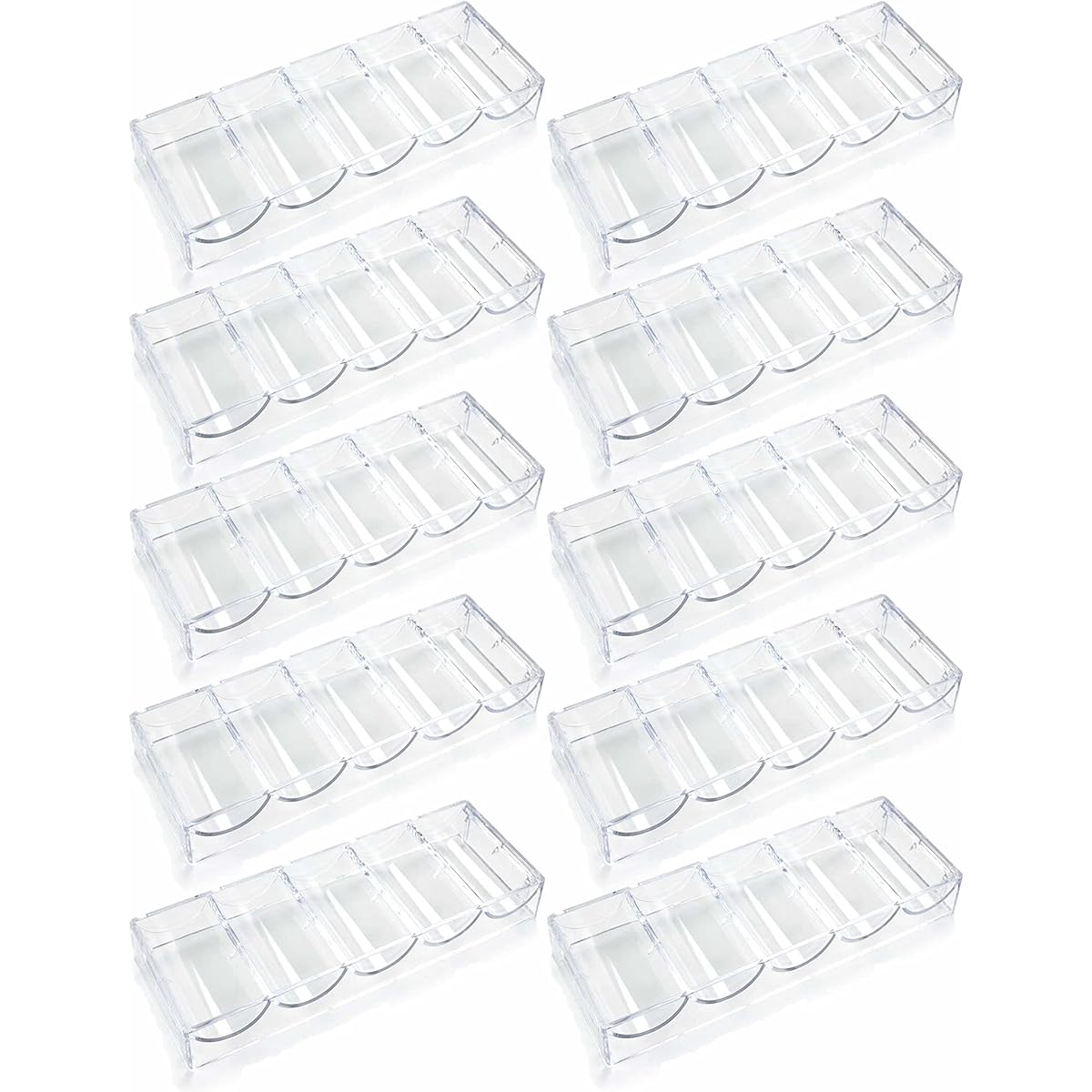 Brybelly 68mm Casino Chips Clear Acrylic Poker Chip Tray (Pack of 10) Holds 100 Chips - Narrow Casino Style Chip, Ceramic, Clay Specialized Tray
