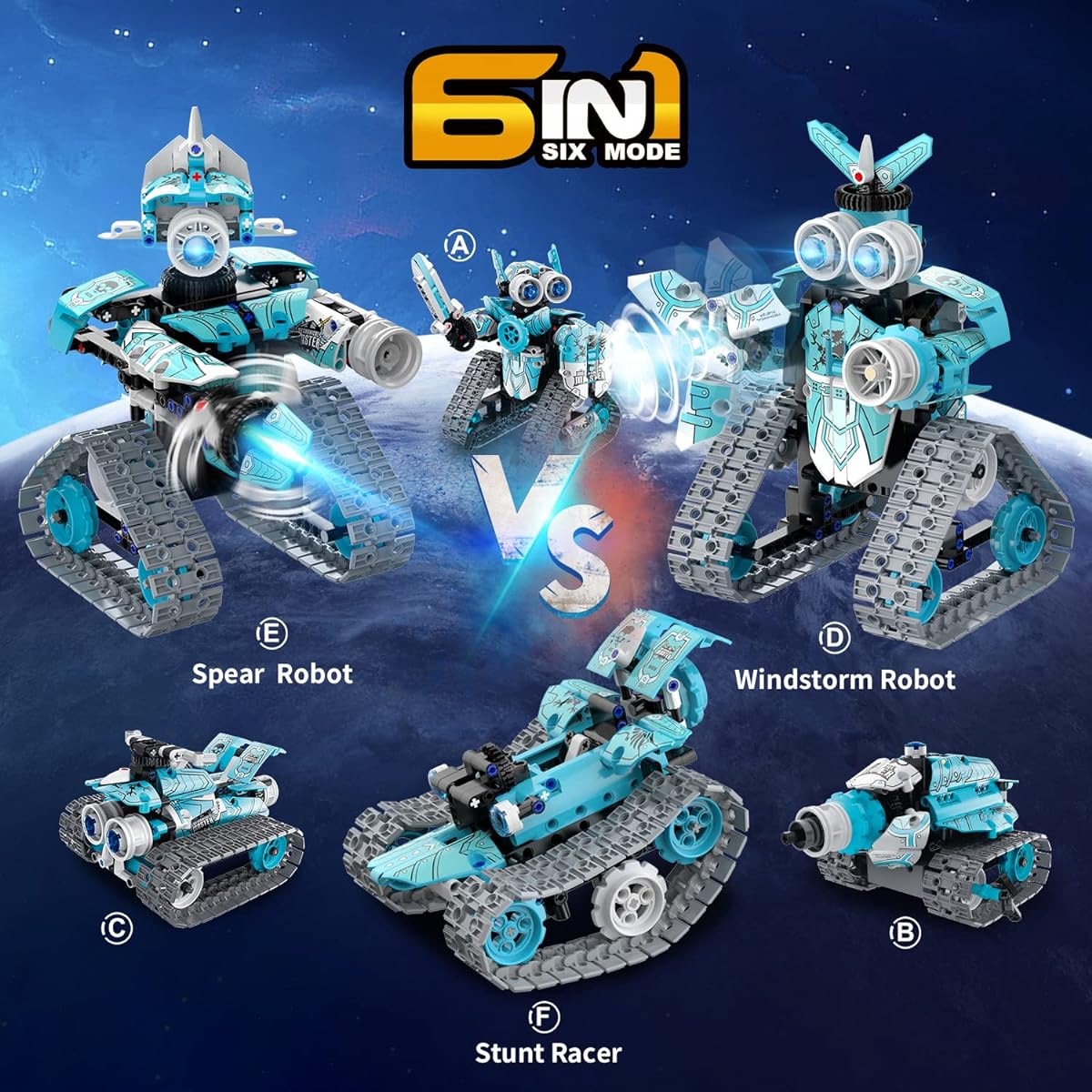 Gampop 6 in 1 STEM Building Toy Gift for Ages 6 7 8 9 10 11 12 Kids Boys Girls App Remote Control Robot Mech Racer Car Building Blocks 398Pcs DIY Building Kit Engineering Construction Toys