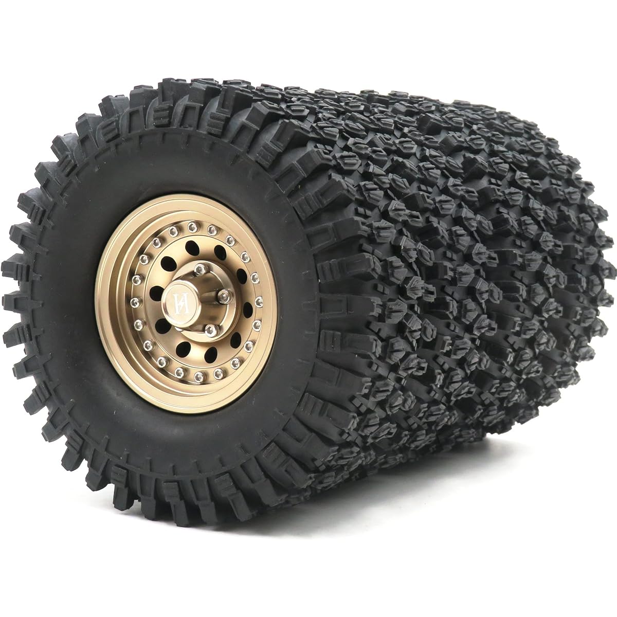 RC Soft Tires 1.8mm/4.25" Height Set of 4 Heavy Duty Aluminum 1.9 Beadlock Wheel Rim Hex 12mm Champagne Gold for RC Axial SCX10 and Other 1/10 1/12 Mud Crawler Trucks