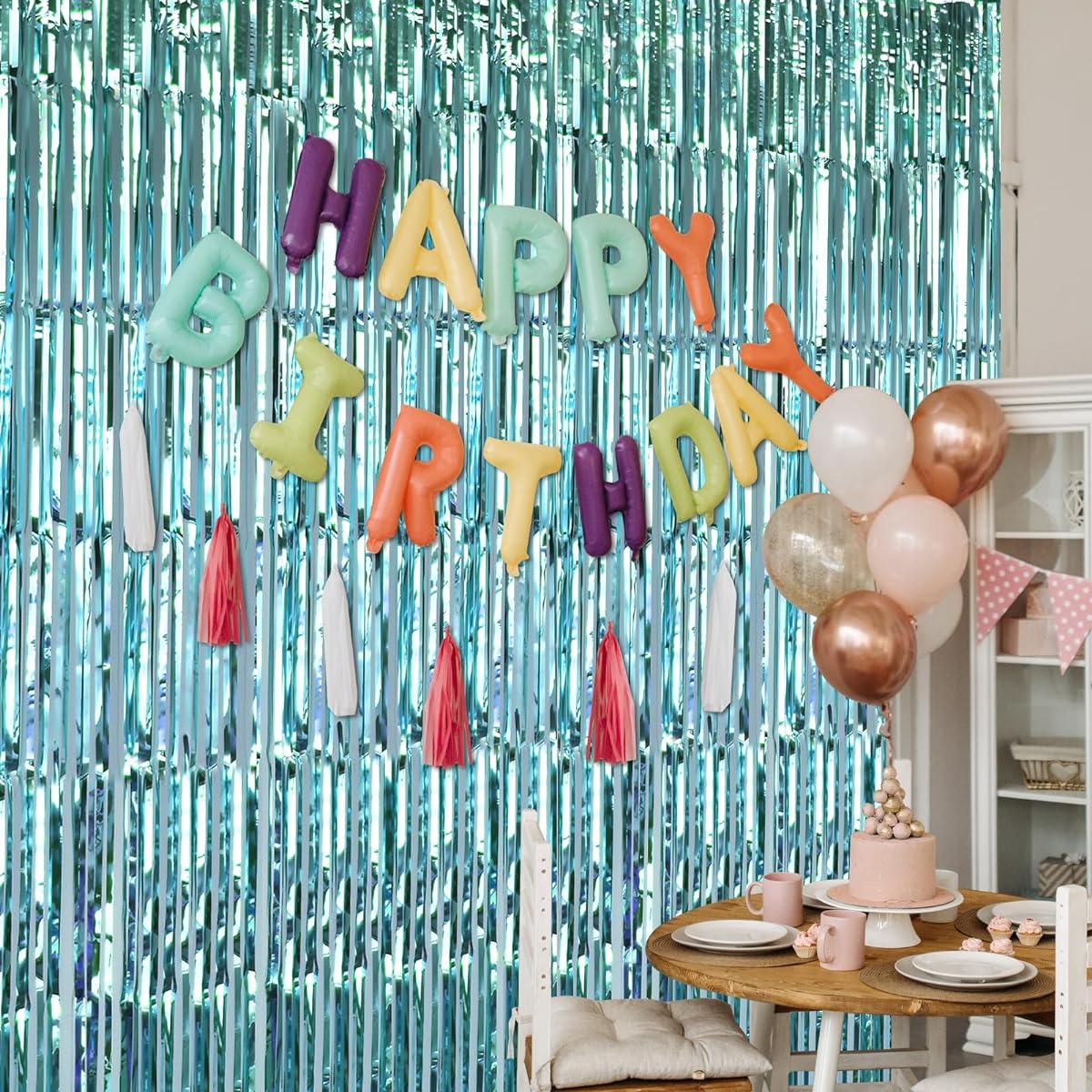 Emart Fringe Backdrop 2 Pack 3.3ft x 10ft Light Blue Tinsel Backdrop Metallic Foil Fringe Curtain Party Decoration Door Streamer Wedding Birthday Christmas Graduation