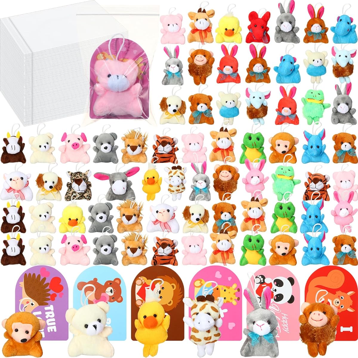 Syhood 60 Pack Valentine's Party Favors, 60 Valentine Plush Toys and 60 Greeting Cards for School Gift Exchange, Party Favors Supplies, Classroom Prizes