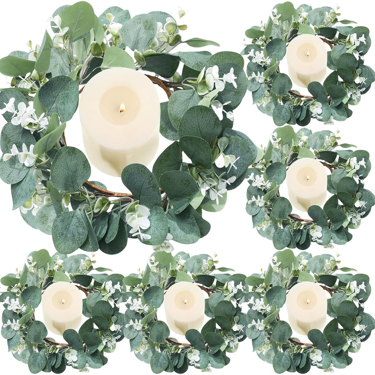 Redbaker 6 Pieces Eucalyptus Release Entrance 12 Inch Small Wreath Artificial Eucalyptus Green Wreath Large Berry Farmhouse Green Summer Wreath for Window Wall Home Porch Patio (Vivid)