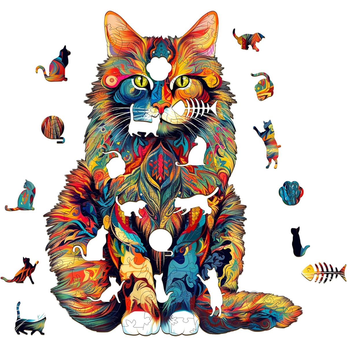 Woodemon Wooden Puzzle for Adults - Maine Coon Cat (L-300 Pieces) Wooden Jigsaw Puzzle - Unique Shape Animal Wooden Puzzle - Wooden Animal Puzzles for Adults and Kids - Christmas Puzzle for Family, 16.5" x 13.2"