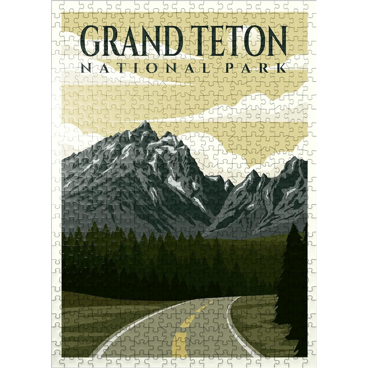 Wyoming National Parks Art Deco Style Vintage Poster Illustration - Premium 500 Piece Jigsaw Puzzle for Adults