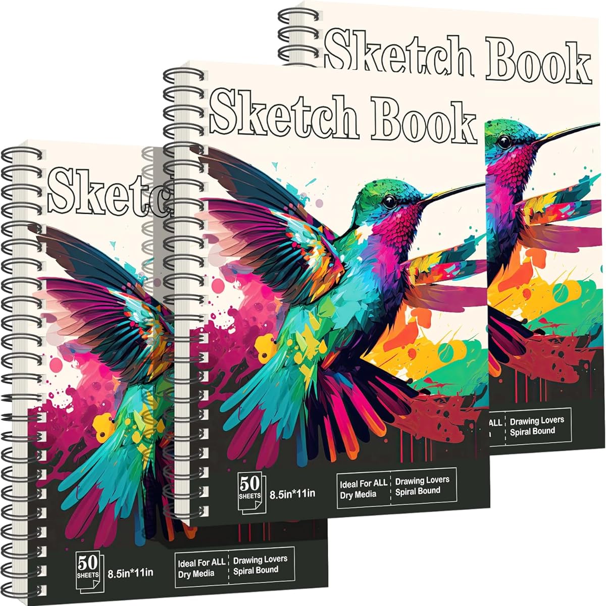 OSIMIG Sketchbooks 3 Pack 8.5 x 11 Inch 150 Sheets Drawing Paper (80lb/120gsm) Sketch Books for Kids and Adults Spiral Bound Sketchbook for Drawing Art