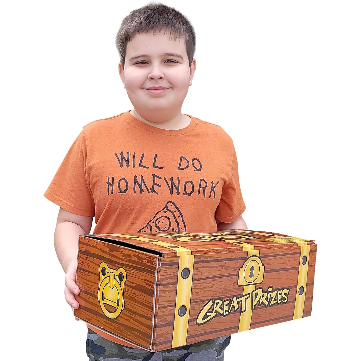 Giant wooden look treasure chest (16" x 9"). Cardboard brown and gold. Easy to assemble. Perfect prop for a pirate themed birthday party!