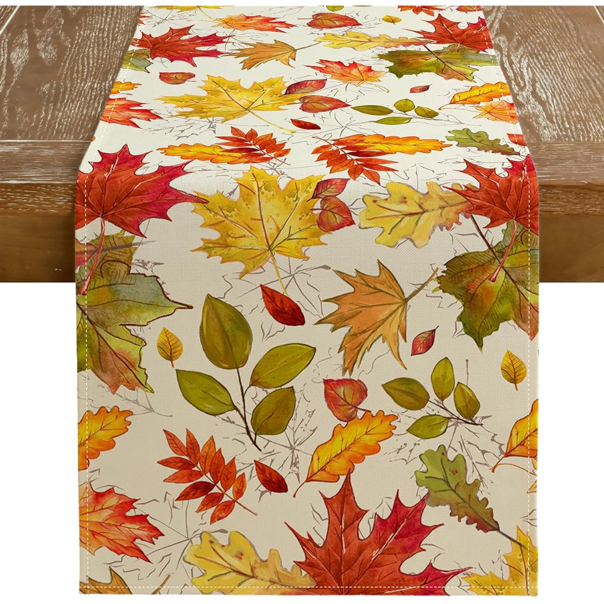GEEORY Fall Table Runner 13x72 Inch Maple Leaf Rustic Thanksgiving Farmhouse Table Decorations for Kitchen/Dinner/Indoor/Outdoor/Dinner Party (Orange Red Green Leaf) GT115-72