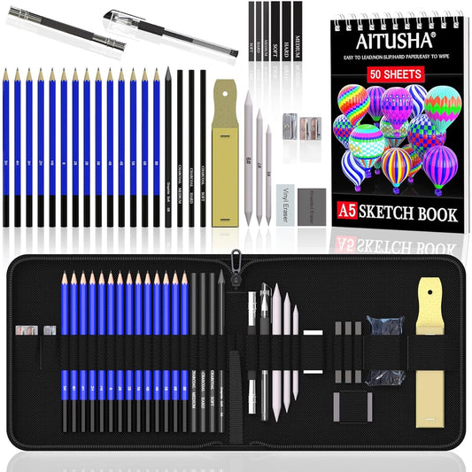 AITUSHA Professional Sketching Pencils 36 Pieces Set with 50 Page Drawing Pad, Perfect Art Supplies for Artists/Beginners/Adults/Teens