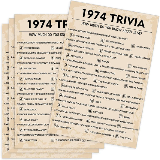 50th Birthday Party Games 1973 Trivia Games Birthday Party Supplies for Adults Fun 1973 Party Games Pack of 30