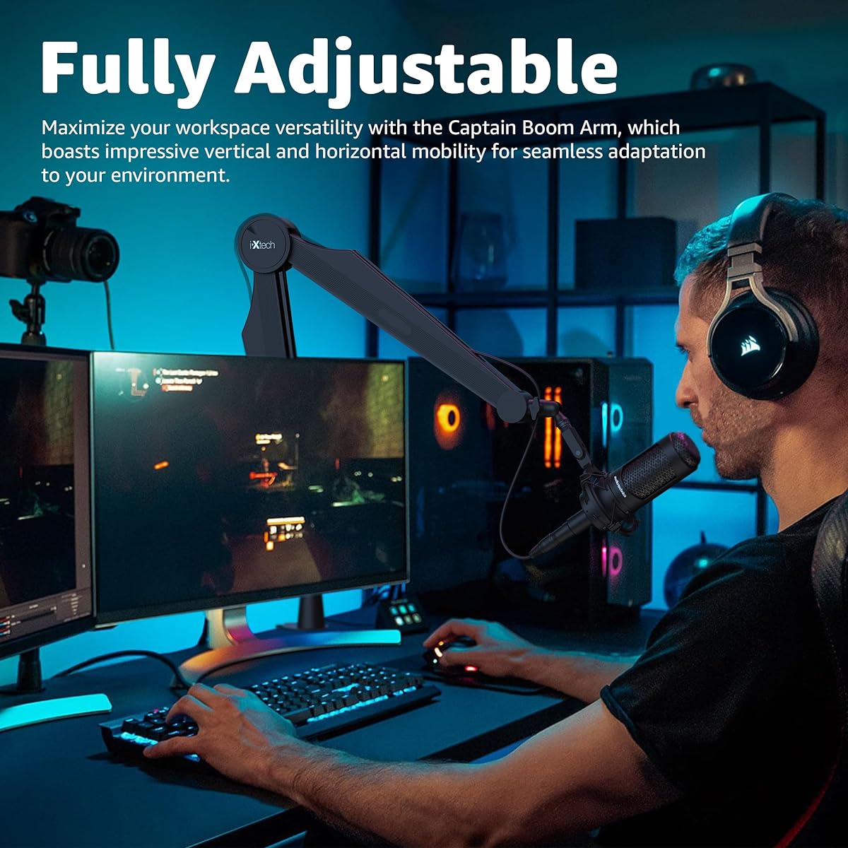IXTECH Microphone Boom Arm Microphone Arm for Blue Yeti Shure Sm7b Hyperx QuadCast Rode At2020 Fifine Microphone Stand for Gaming Podcasting and Streaming Captain Model