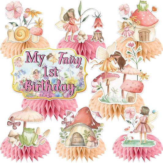 8 Pieces My Fairy 1st Birthday Decorations Honeycomb Centerpieces Fairy Birthday Party Supplies Colorful Fairy Themed Birthday Party Decorations for Baby Shower Fairy Centerpieces for Table