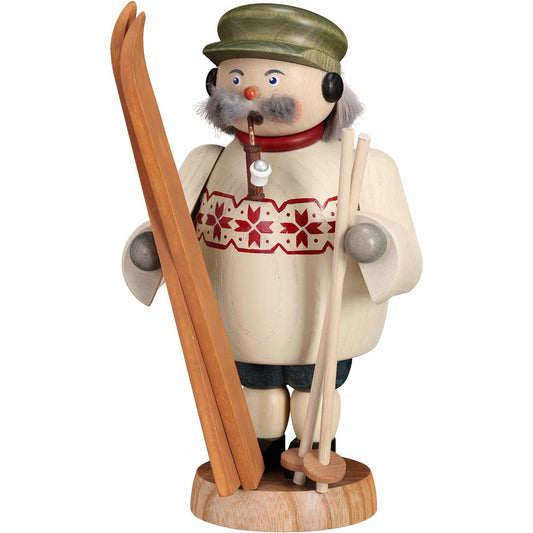 Smoke-emitting figure - skier - height 19 cm - original - folk art from the Erzgebirge, Seiffen