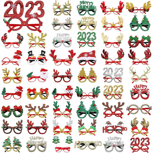 50pcs Christmas Glasses Glitter Christmas Party Favors Glasses Frames Holiday Glasses Christmas Decorations Costume Glasses Christmas Funny Glasses Kids Adults Gifts 50 Styles