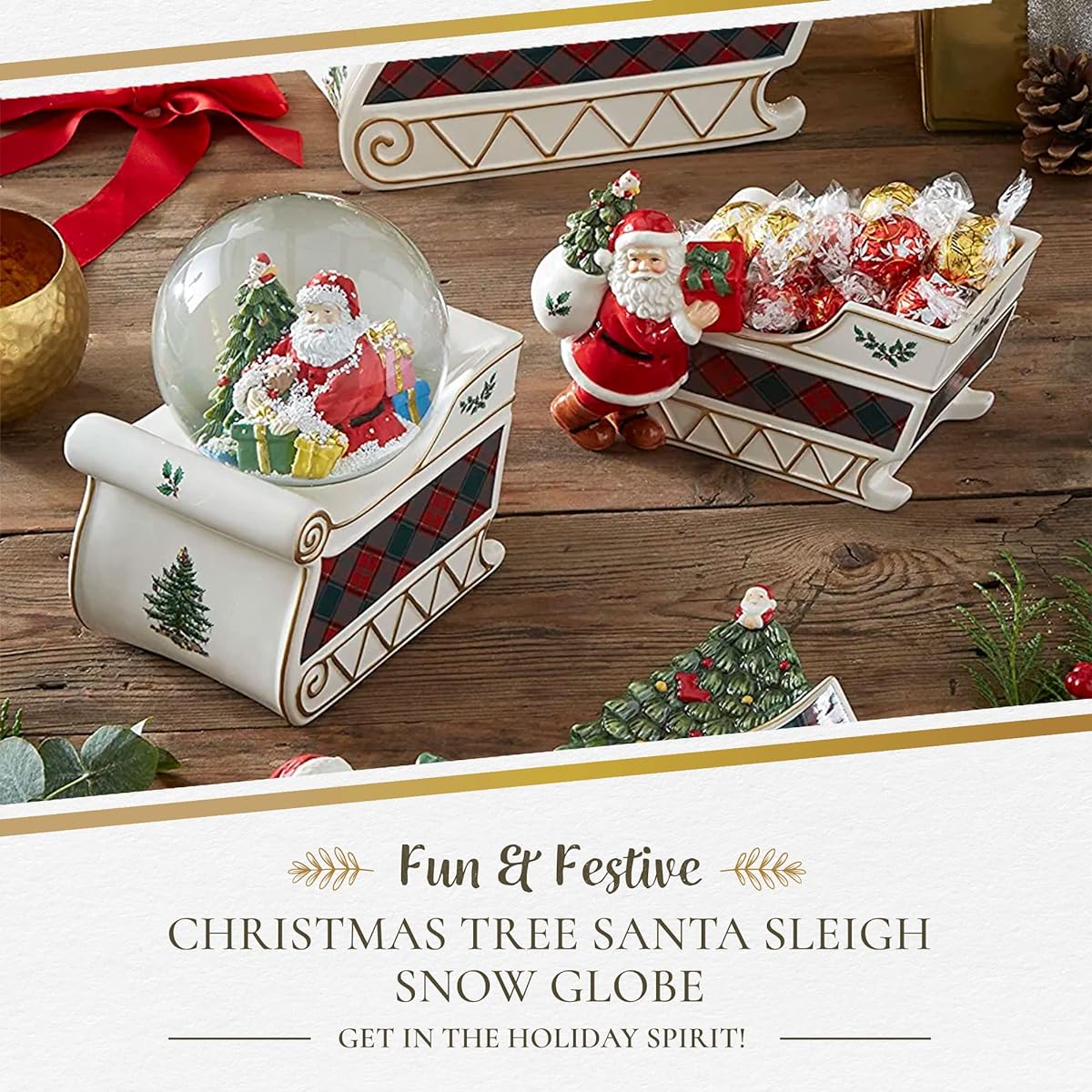 Spode - Christmas Tree 6.5" Musical Snow Globe (Jolly Old St. Nicholas)-LED