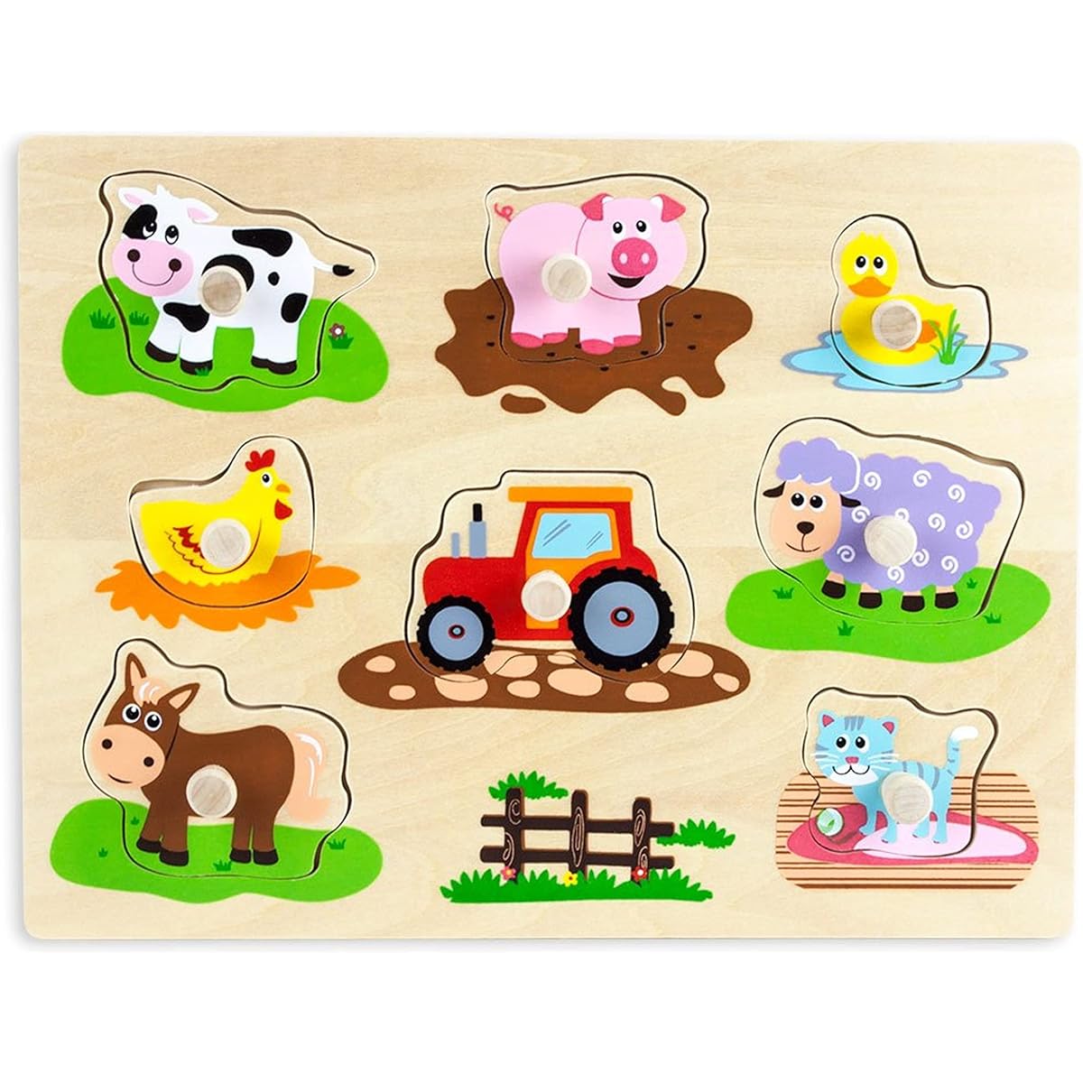Professor Poplar's Wooden Barn Peg Puzzle (8 Piece) - Wooden Learning Puzzle for Toddlers and Kids, Animal Theme