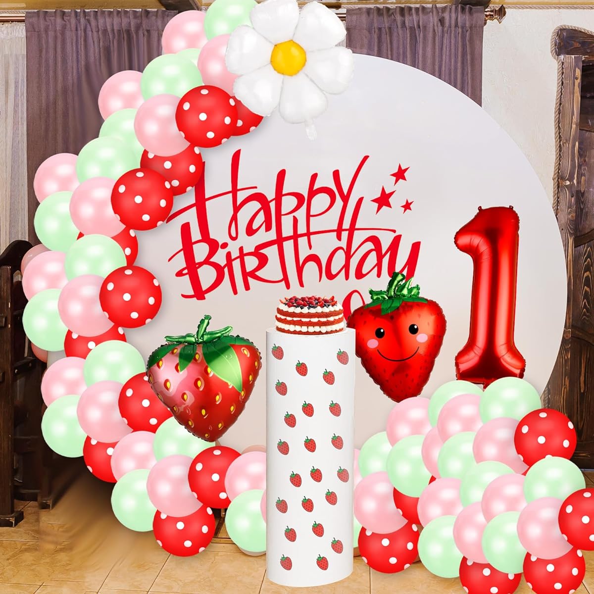 Auidy_6TXD Strawberry Balloons 19pcs Strawberry Birthday Decorations Berry First Birthday Party Supplies for Girls Sweet Fruit Party Supplies