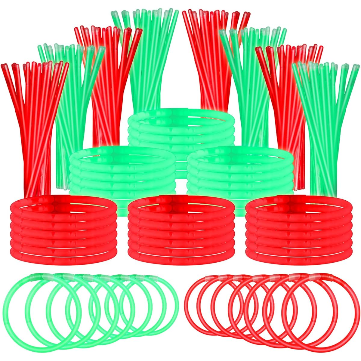 Libima 600pcs Glow Sticks Bulk Purchase with 600pcs Connectors 8" Glow Stick Necklace Glow Stick Bracelet Glow in the Dark Party Supplies for Christmas New Year Halloween Carnival Party Red Green