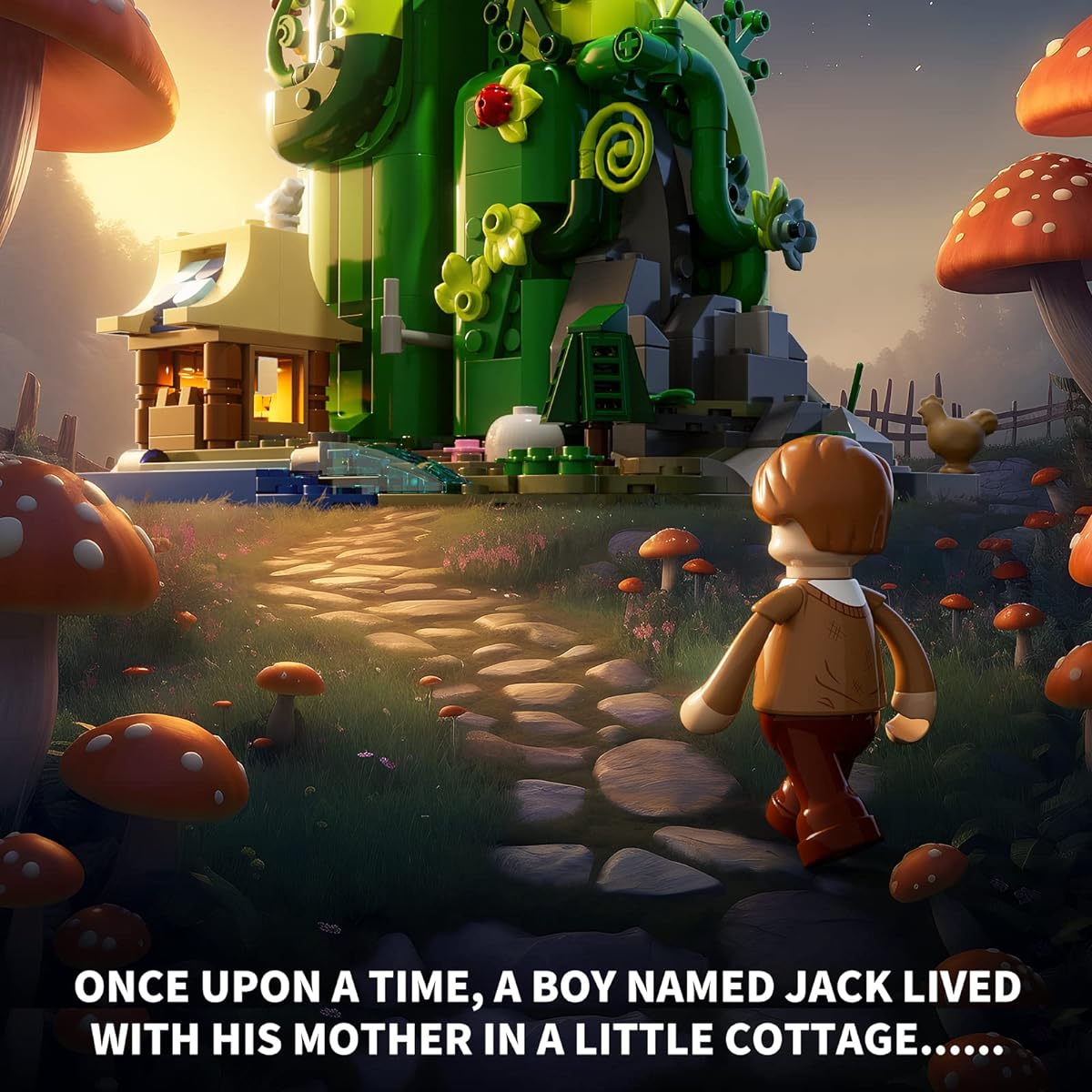 FUNWHOLE Lighting Building Blocks Set - Jack and the Beanstalk Construction Model Set 1248 Pieces for Teens and Adults with LED Lighting Kit