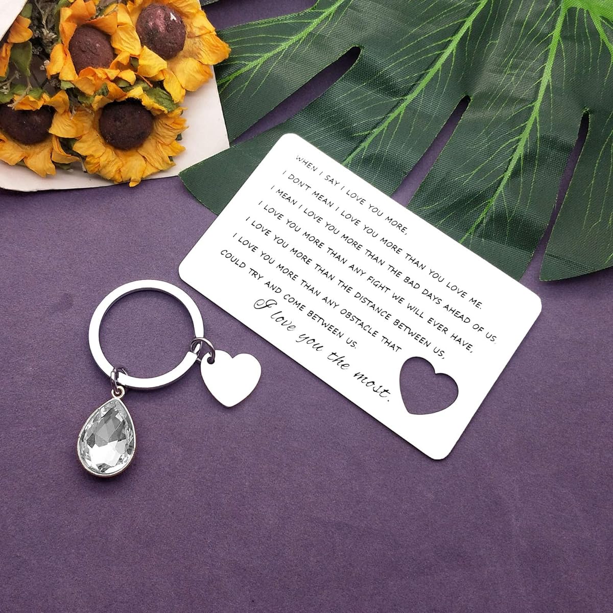 Engraved Wallet Card Insert Keychain Set for Men Boyfriend/Husband Girlfriend/Wife/Anniversary/Card Gift Stainless Steel Wallet Insert Valentine's Day Anniversary Birthday Gift Couple Gift