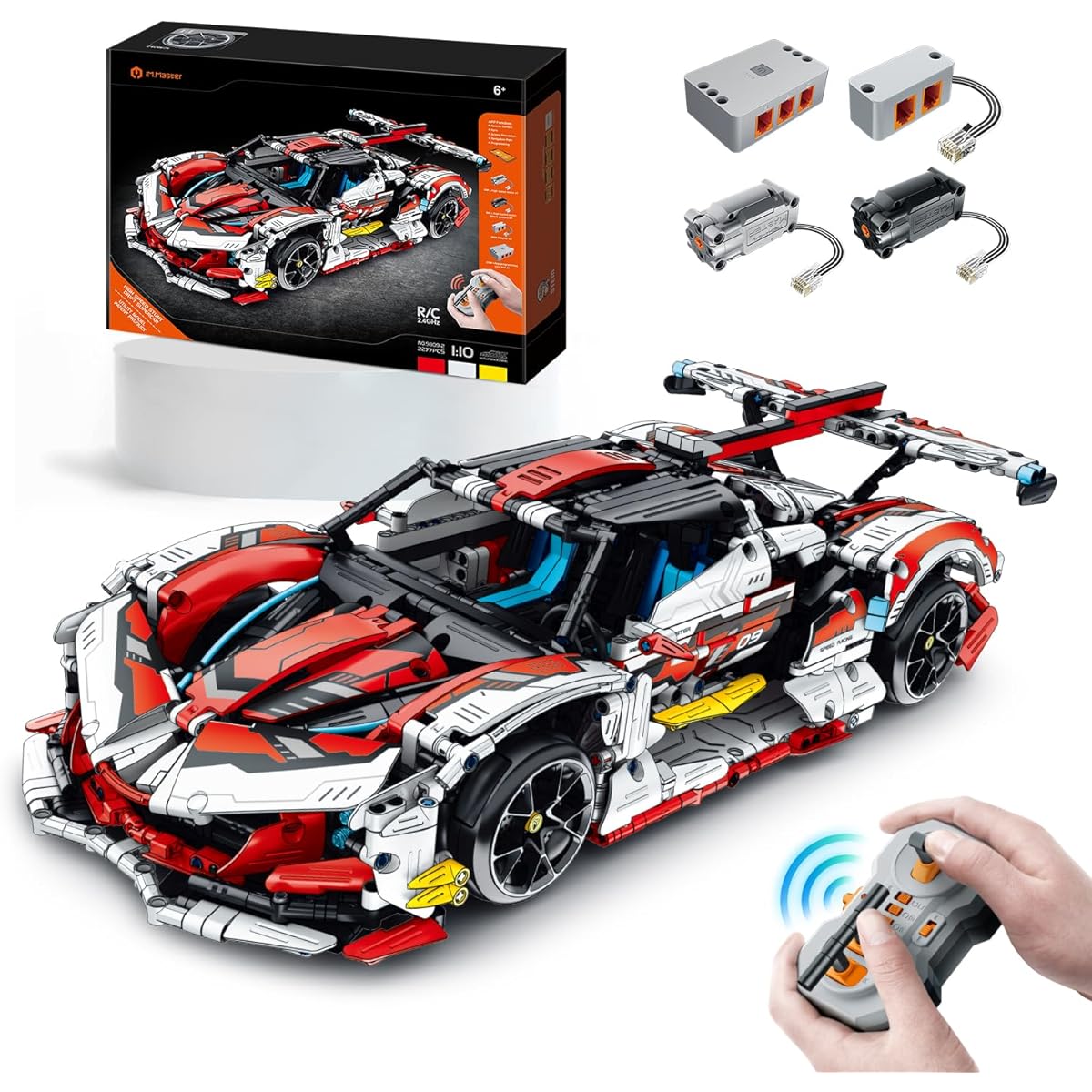 BAV 1:10 Race Car MOC Building Kit and Engineering Toys for Adults, Collectible Sports Car Technology Car Building Kit, Remote Control Scale Sports Car Model for Adults/Men/Teens (2277 Pieces)