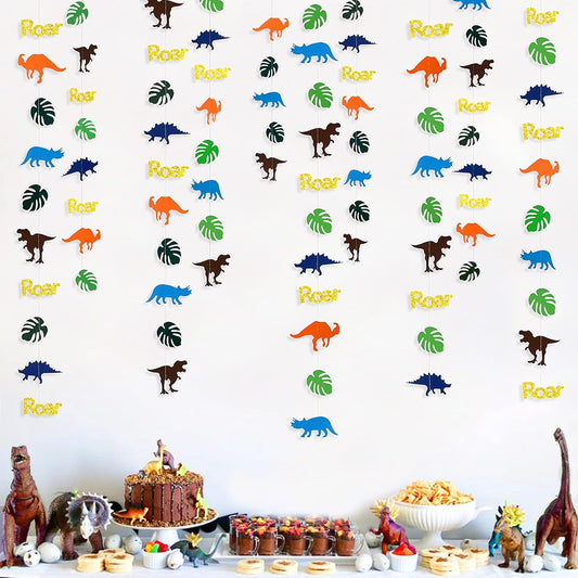 35ft Dinosaur Party Decorations, Colorful Dinosaur Roaring Palm Leaves Garland Banner Dinosaur Birthday Party for Boys Kids Dinosaur Theme Jurassic World Animal Party Supplies