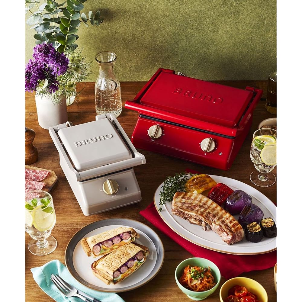 BRUNO Grill Sand Maker, Single Mini Cake Plate Set, Greige Hot Sand Maker, Stylish, Electric, Grills to the ears, Breakfast, Bread, White Bread, with Timer, Plate Removable Bruno BOE083 1703343