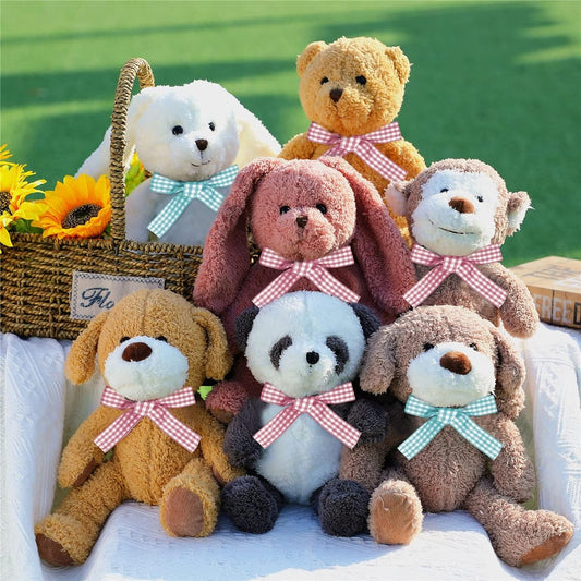 7 Pack Bulk Plush Stuffed Animals Cute Panda Bear Monkey Bunny Puppy 12.5 Inch Soft Jungle Animal Stuffed Animals Set for Baby Shower Animal Theme Party Decorations Kids Boys Girls Birthday Gifts