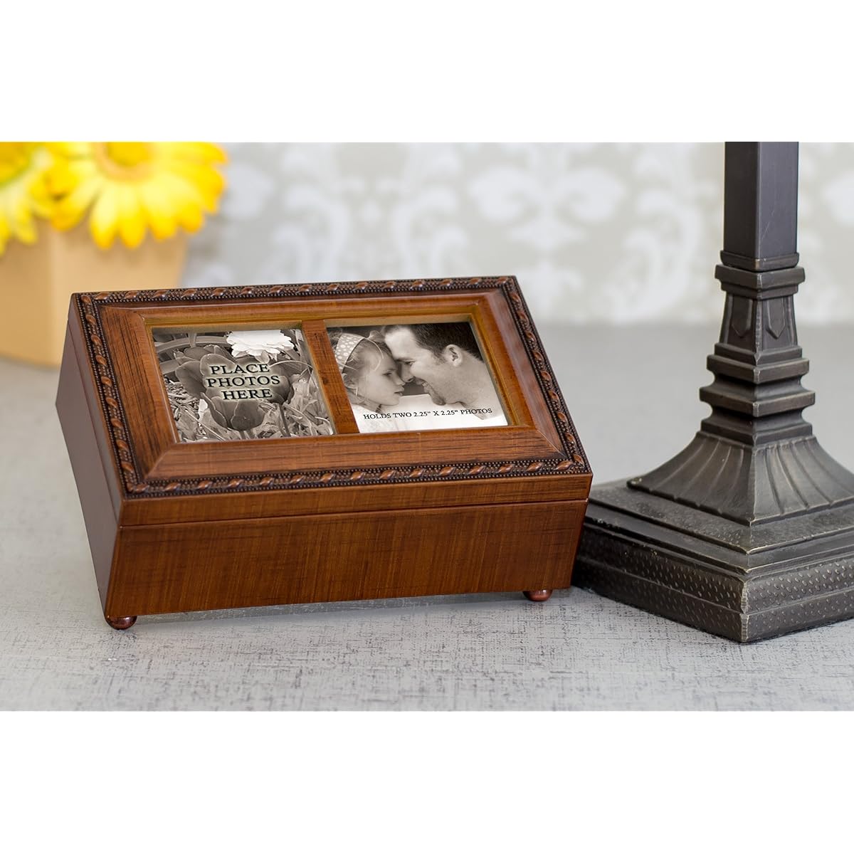Photo Frame Dad and Daughter Wood Finish Jewelry Music Box Plays Tune Ave Maria