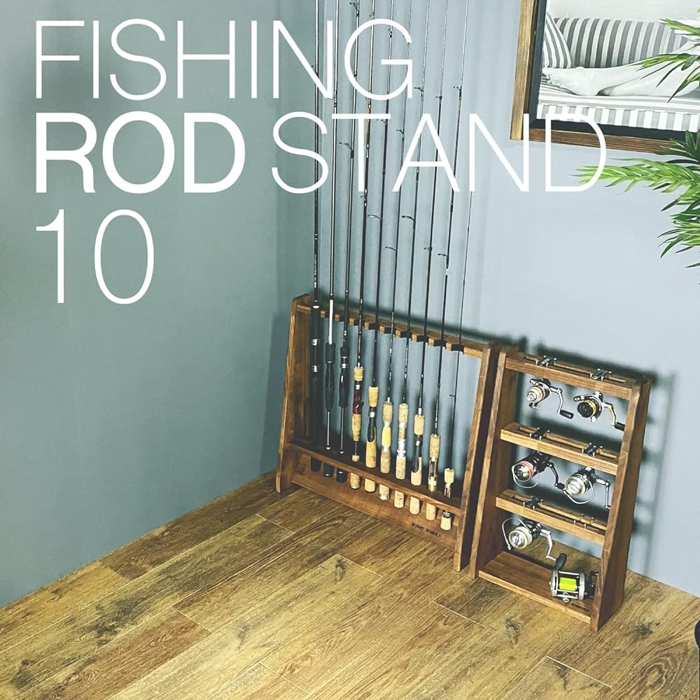 WOOD WORKS Made in Japan Rod Stand for 10 Rods on One Side [Body: Brown] [Felt: Black]