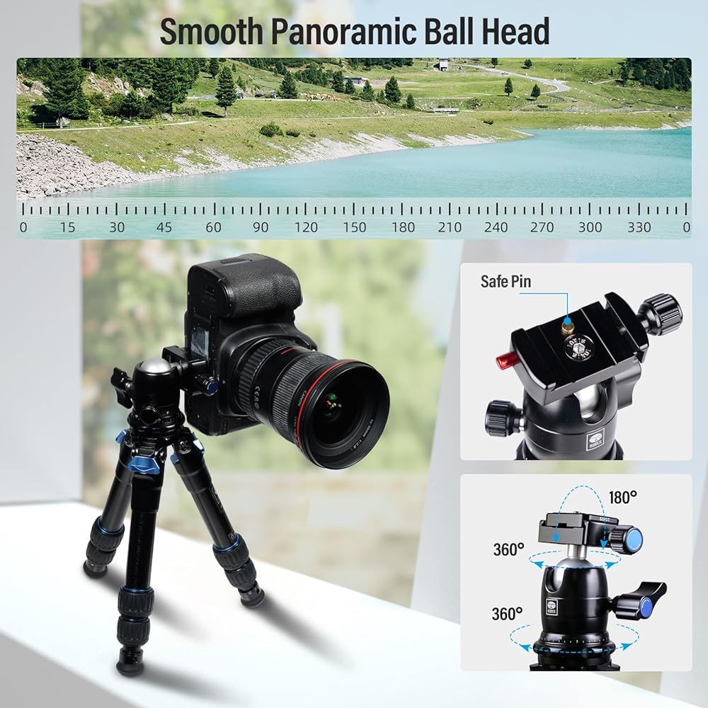 SIRUI AM203 Mini Travel Tripod, 360°B00K Head, Aluminum Tabletop Tripod for Camera, Max Load 33lbs/15KG, Collapsed Length 11.4", Max Height 16.7"