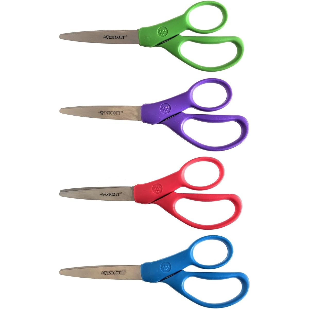 Westcott Titanium Bonded 7" Scissor Straight Handle (4 Pack - Blue, Red, Green, Purple)