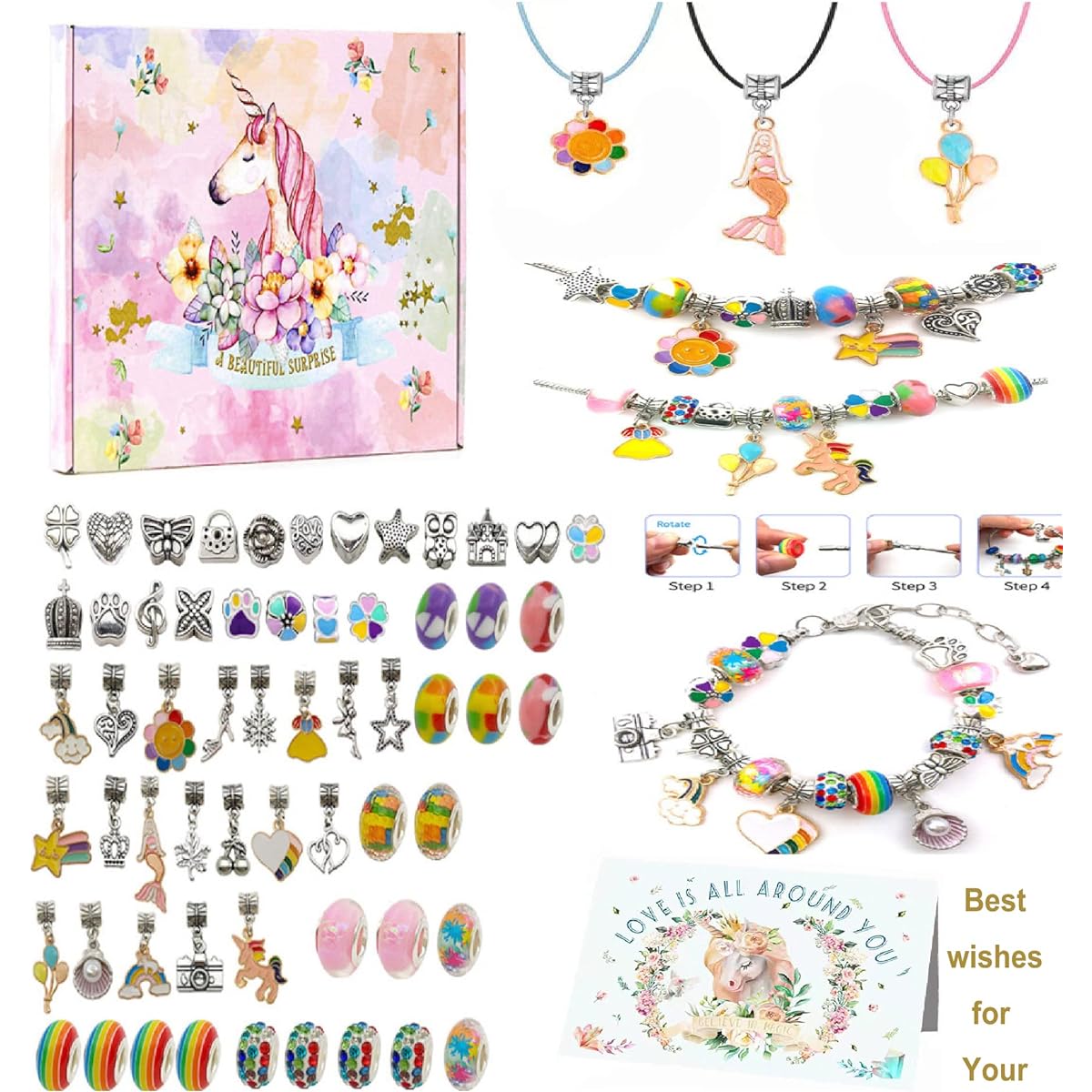 Prt.ASSTNT Gifts for 6-8 Year Old Girls, Charm Bracelet Making Kit, Beaded Jewelry Making Supplies, Unicorn Mermaid Stocking Stuffers, Teen Gifts, Girls Toys, 8-12 Year Old, 5-12 Year Old, Girls Birthday Gifts