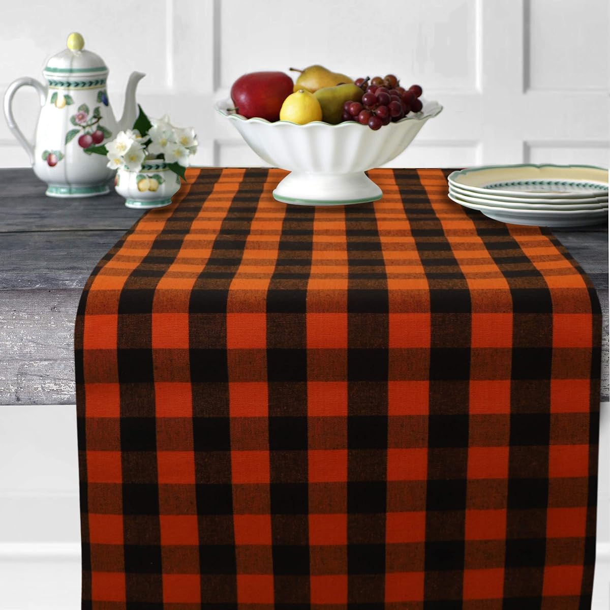 Urban Villa Table Runner 100% Cotton Fused Table Runner 14" x 72" Oversized Buffalo Check Table Runner Heavier Quality 14" x 72" Halloween Check