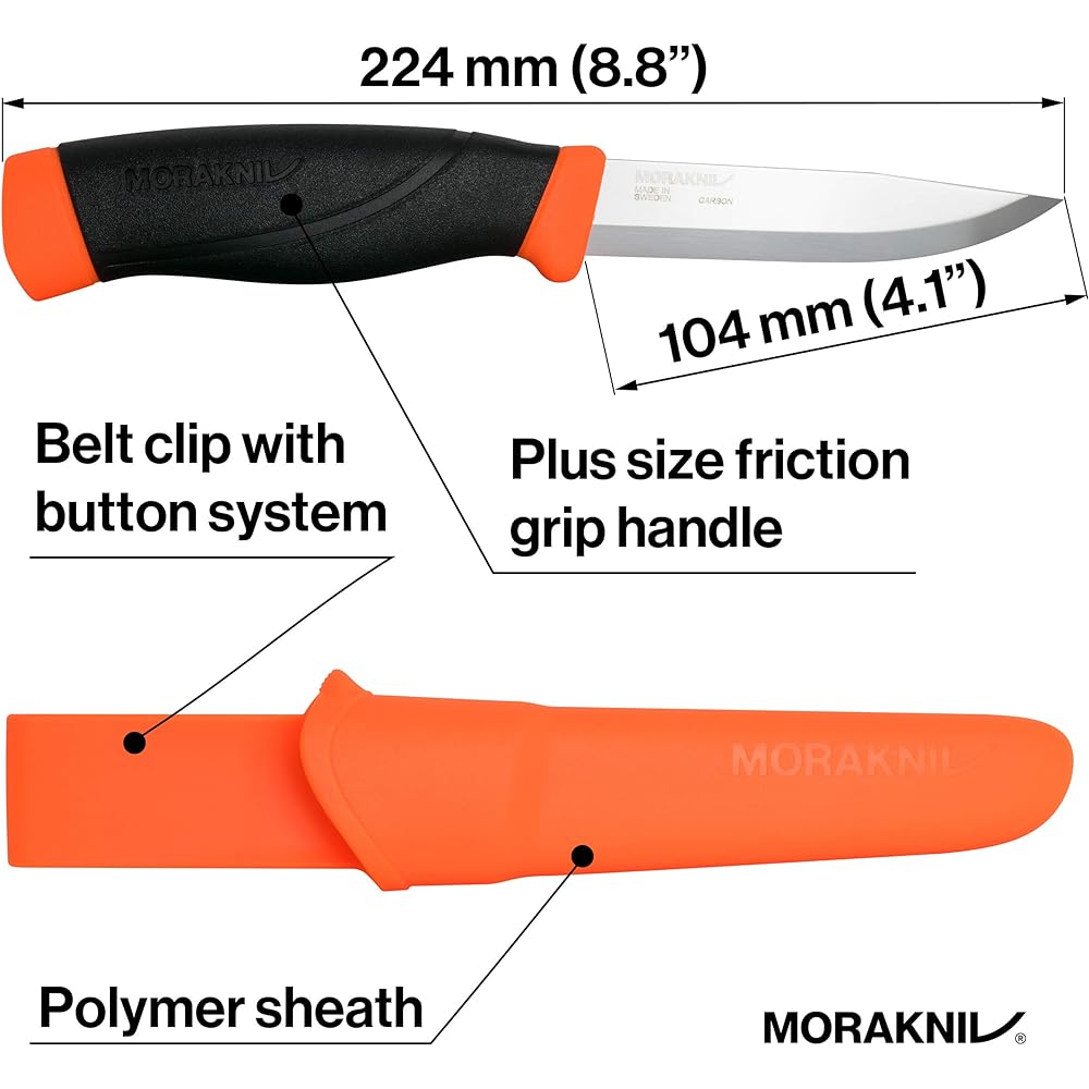 Morakniv Companion Heavy Duty Carbon Blade Thickness 3.2mm Outdoor Knife Camping Knife (Orange)