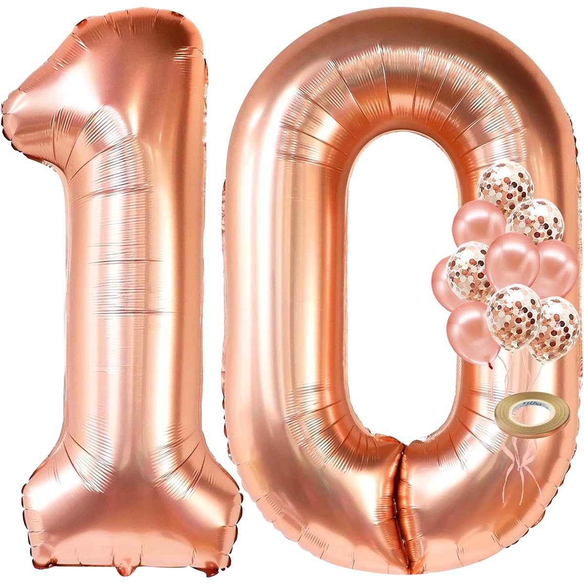 Rose Gold 10 Number Balloons Decorations - Extra Latex Balloons and Foil Mylar Balloons for 10th Birthday Party Decorations, Supplies for 10th Birthday Party, Birthday Decorations, Anniversary, 32ft Balloon String