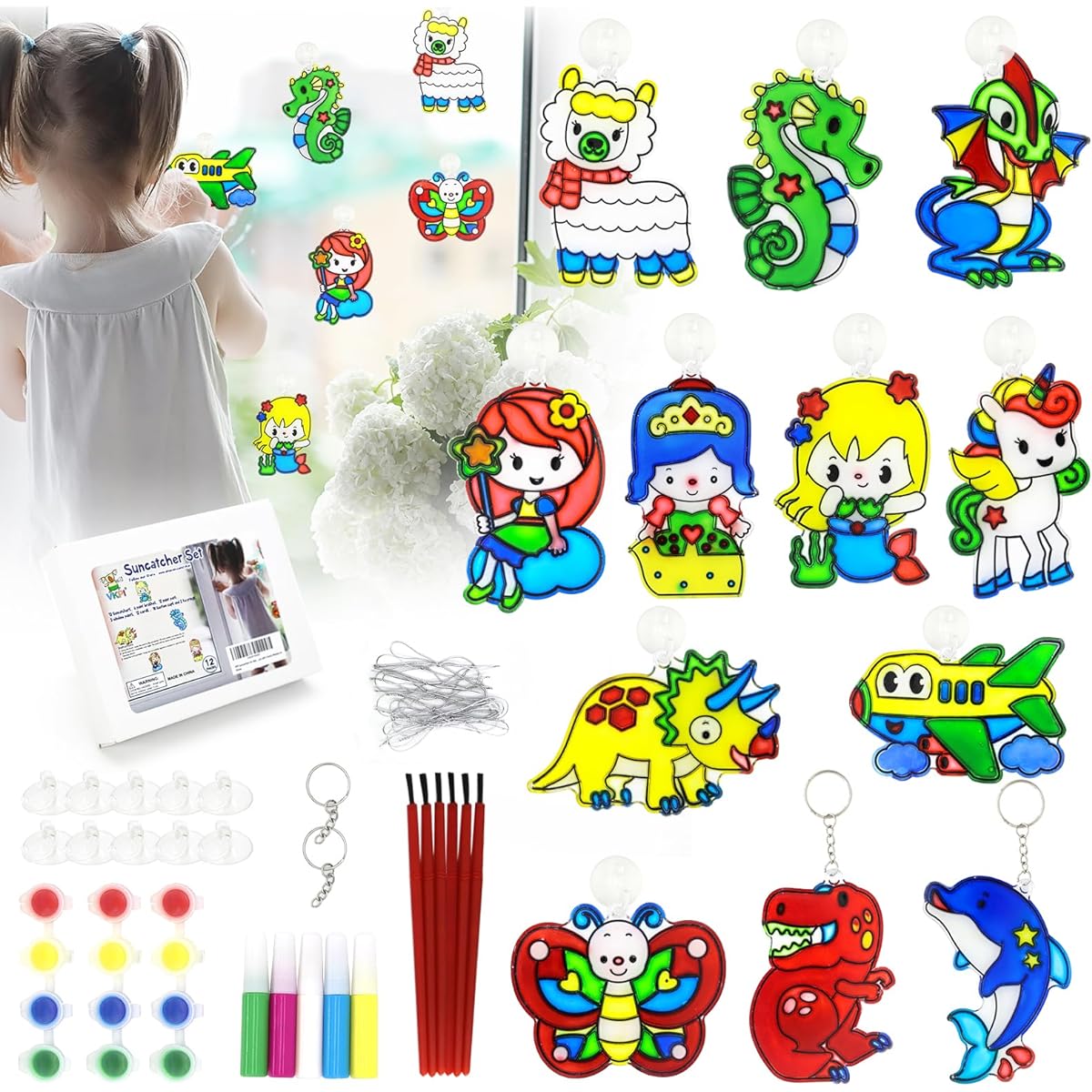 VKPI Large Suncatcher Activity Paint Your Own Window Art Kit Birthday Gift Party Favors Fun Arts and Crafts Kit Ages 4-8 Years 8-12 Years