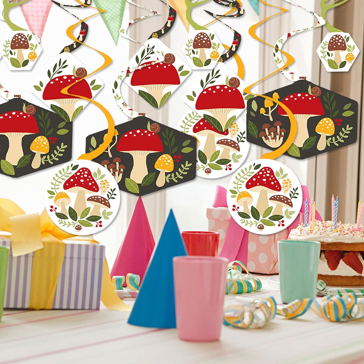 Big Dot of Happiness Wild Mushroom - Red Mushroom Party Hanging Decorations - Party Decorations Swirls - Set of 40