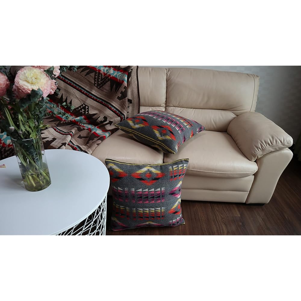 Ruth&Boaz Ethnic Native Pattern Wool Blend Cushion Cover Pillow Case Set of 2 T-Grey-B (45cm x 45cm) (T-Grey-B Set of 2, 18"x18")