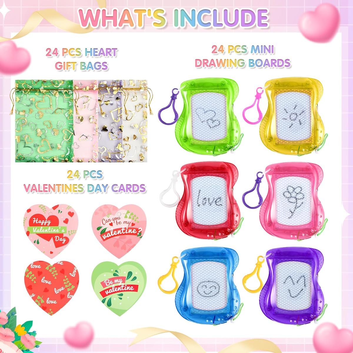 Mini Magnetic Drawing Board for Kids (24 Pieces Valentine's Day Gift)