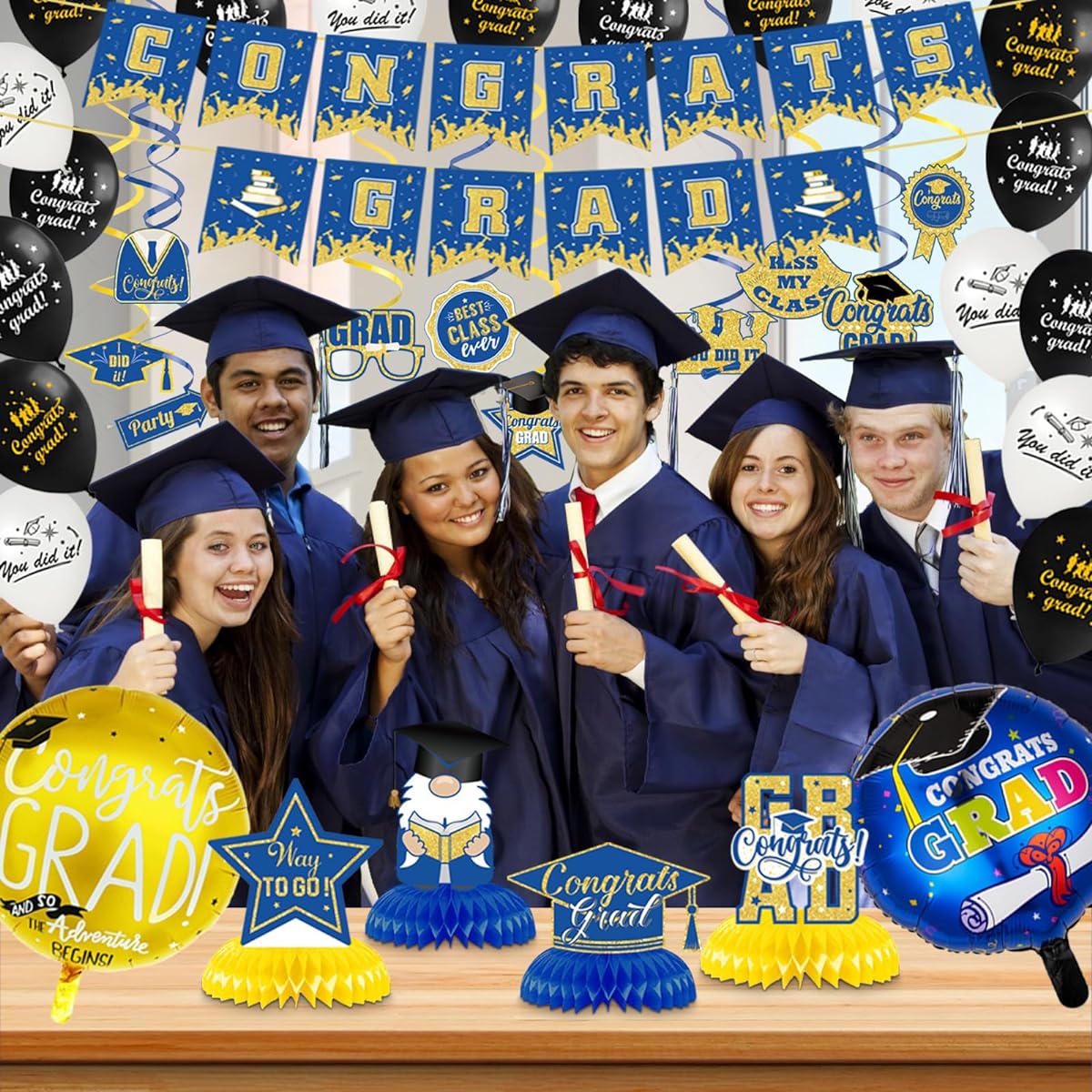 2024 Graduation Decorations Set - Congrats Grad Banner, Class of 2024 Backdrop, Balloons & Streamers Kit.