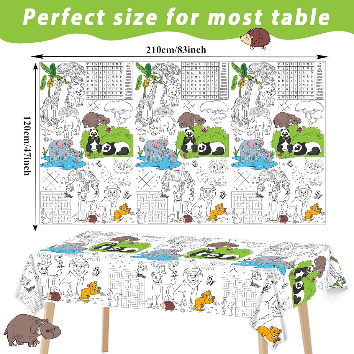 Giant Paper Color Tablecloth for Kids Giant Zoo Animal World Poster Activities Big Animals Color In Paper Poster Table Cover Kids Boys Girls Kindergarten Classroom Arts & Crafts